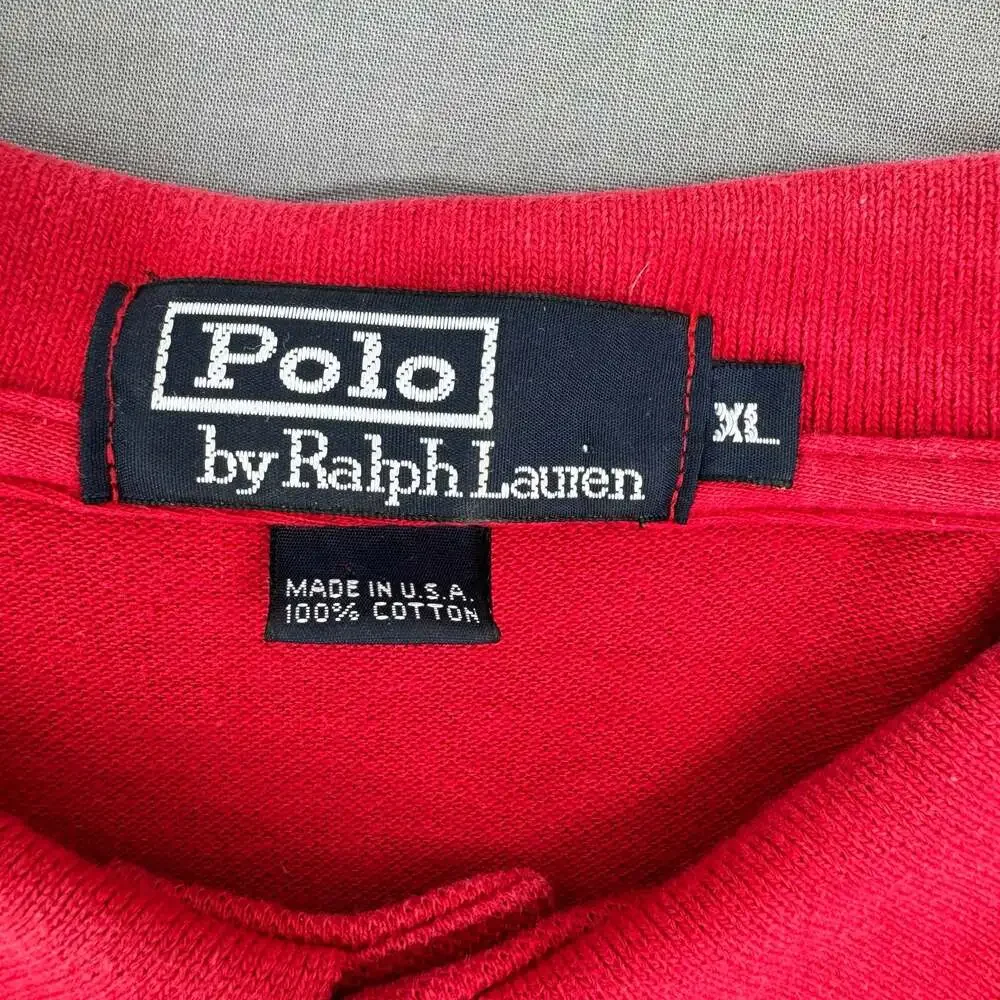 Vintage 90s Polo Ralph Lauren XL Red Polo Shirt USA Made Navy Pony 100% Cotton